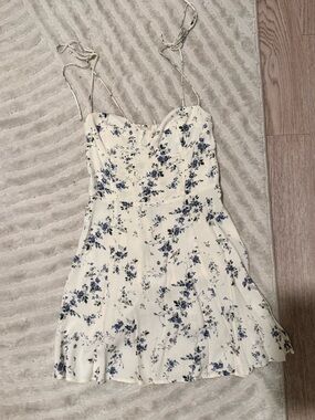 Reformation White Floral Spaghetti Strap Sundress - Blue Flower Print